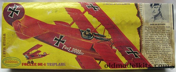 Aurora 1/48 Fokker DR-1 Triplane - 'Newspaper' Issue, 105-79 plastic model kit